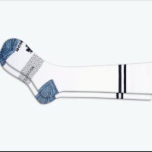 Bombas White Crew Socks with Blue Heel and Black Stripes 2 pairs new